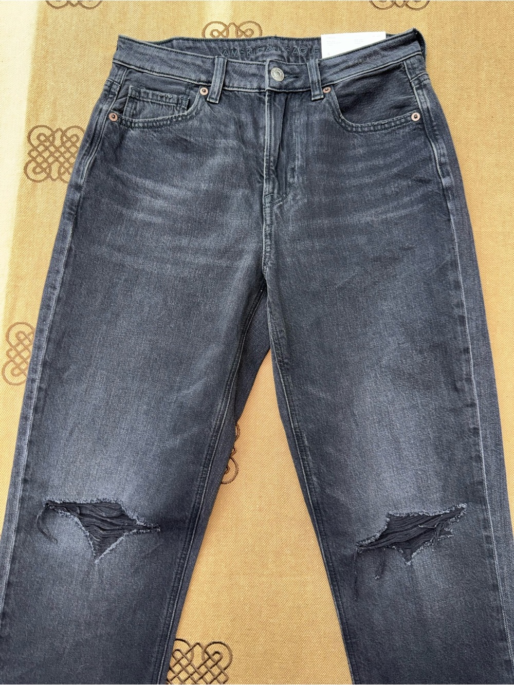 American Eagle Mom Jeans Womens Straight Leg 90s Washed Black Gray High Rise - Picture 5 of 16